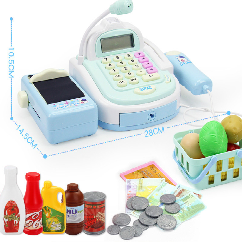 Mini Simulation Supermarket Checkout Counter Food Goods Toys Kids Puzzle Pretend Play Shopping Cash Register Set Girl Gift Toy