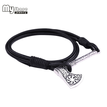 my shape 4 styles Luck Celtics Knots Viking Axe Thor Hammer Pendants Talisman Sun Wheel Amulet leather Bracelets Silvery Golden