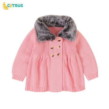 CITRUS Winter Baby Boys Girls Knitted Cardigan Jackets Outfits Warm Autumn Infant Kids Fur Collar Sweaters Long Sleeve Coat