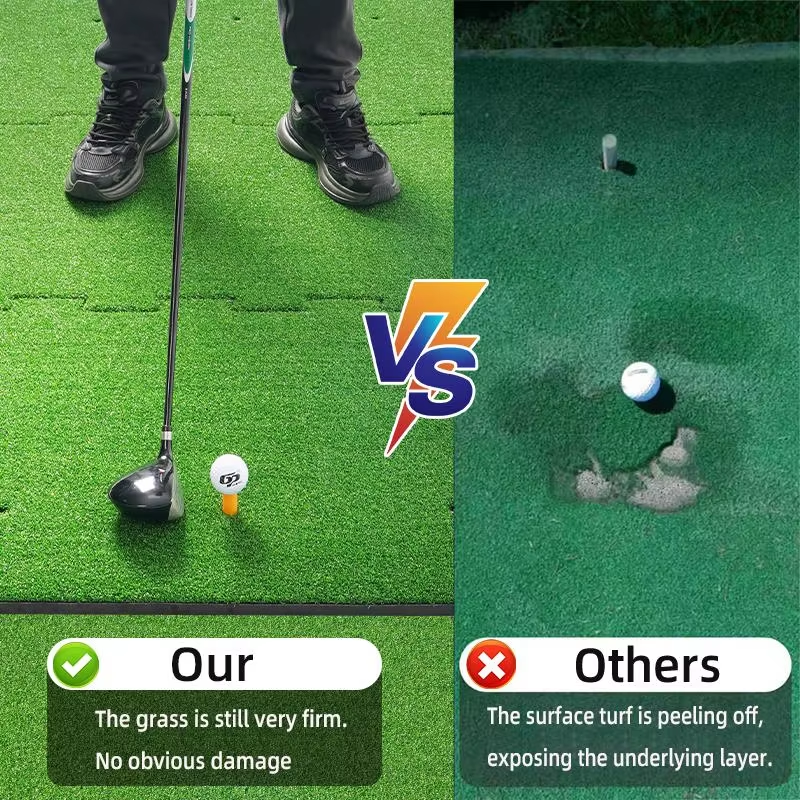 GP Interlocking 3-Piece Golf Practice Mat Heavy Duty PP Grass Non-Slip Pad Easy Storage for Home Garden Simulator Training