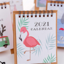 2021 Cute Cartoon Flamingo Desktop Calendar Mini Paper Dual Daily Schedule Table Planner Yearly Agenda Organizer Desk Decoration