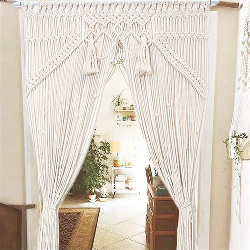 Wall Hanging Macrame Curtain Bohemian Hand Woven Tapestry Perfect Door Curtain Macrame for Bedroom Wedding Decoration