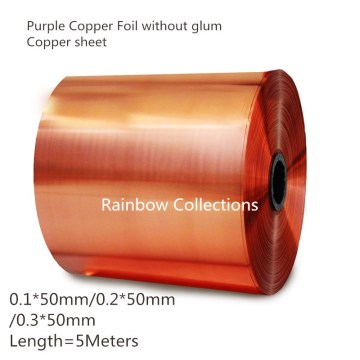 Thick 0.1mm*50mm, T2 Purple Copper Foil without Glum, copper sheet Mpa(295), 5meters