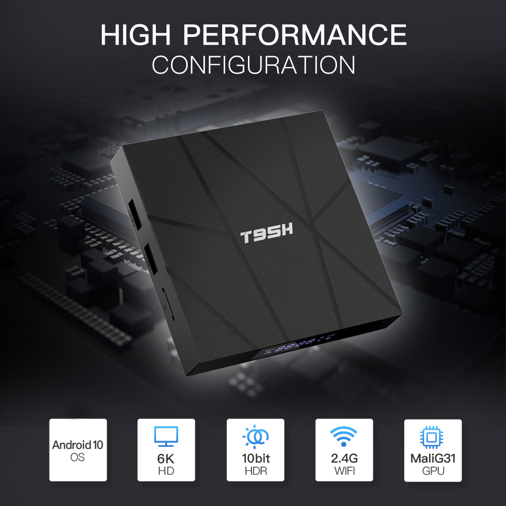 Newest T95H Android 10.0 Smart TV Box Allwinner H616 Quad-core 64 Bit 4GB 32GB 64GB ROM 6K Media Player LCD Display Set Top Box