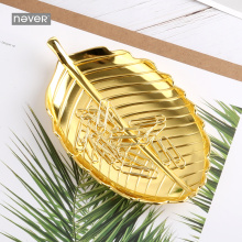 NEVER Golden Leaf shape Clip holder with Metal Paper Clips Stationery tray Clip Dispenser desk storage tray Office Accessories