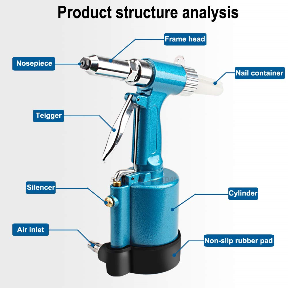 Pneumatic Blind Rivet Gun 2.4-5.0MM Heavy Duty Air Hydraulic Riveter-Professional Pop Pneumatic Riveting Gun Rivet Tool