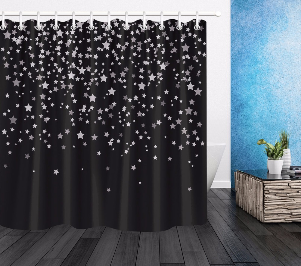Stars On Black Extra Long Shower Curtains Bathroom Curtain Waterproof Mildew Resistant Polyester Fabric for Bathtub Decor