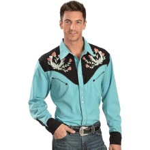 Rose Embroidered Men cowboy shirt for carnival halloween