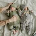 2pcs Knitted Newborn Baby Clothes Cotton Spring Autumn Baby Romper With Plaid Hat Infant Toddler Jumpsuit Girls Boys Set