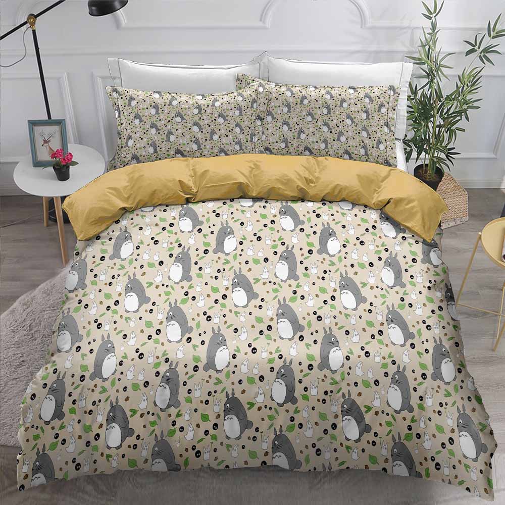 Home Textile Cartoon Anime Totoro King Size Bedding Set Bed Linens 3pcs Comforter Bedding Sets Duvet Cover Bed Sheet Pillowcase