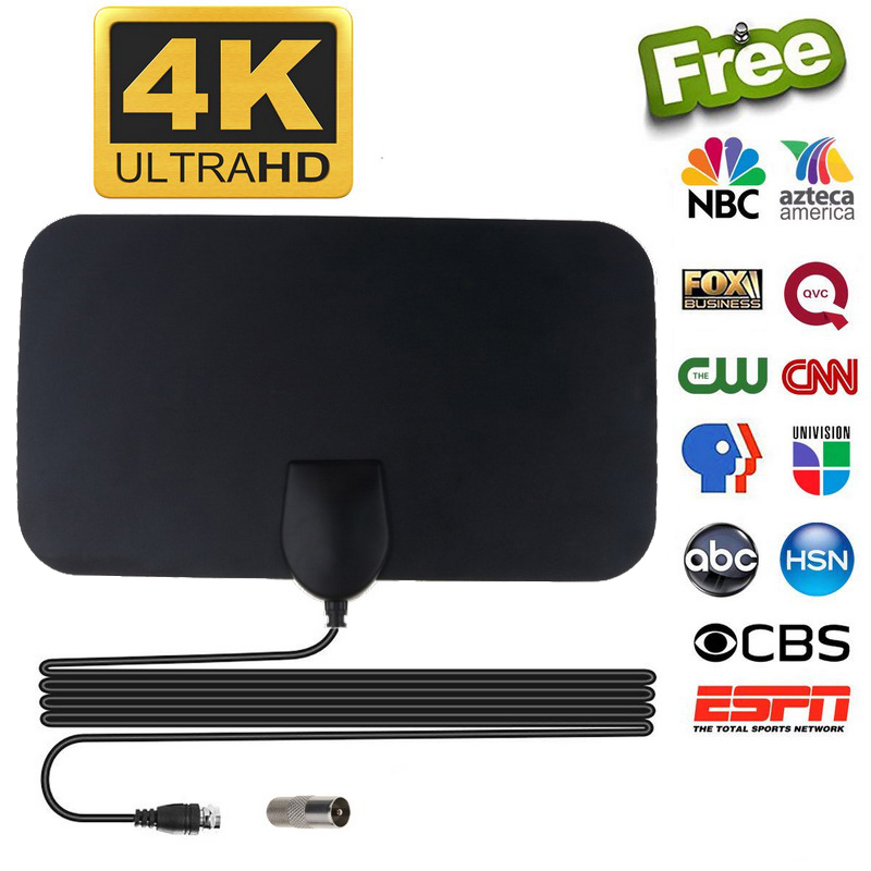 4K 25DB High Gain HD TV DTV Box Digital TV Antenna EU Plug 50 Mile Booster Active Indoor Aerial HD Flat Design without amplifier