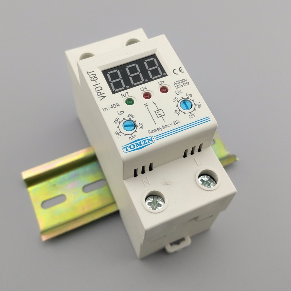 40A 220V adjustable automatic reconnect over voltage and under voltage protection device relay with Voltmeter voltage monitor