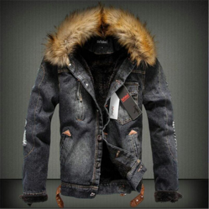 Drop Shipping 2021 New Men Jeans Jacket and Coats Denim Thick Warm Winter Outwear Fleece Retro Jacket Cashmere Bomber Coat S-6XL