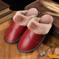 2020 Genuine Leather slippers shoes women Warm Winter Home Slippers Non-Slip Unisex women and men slippers plus size 45
