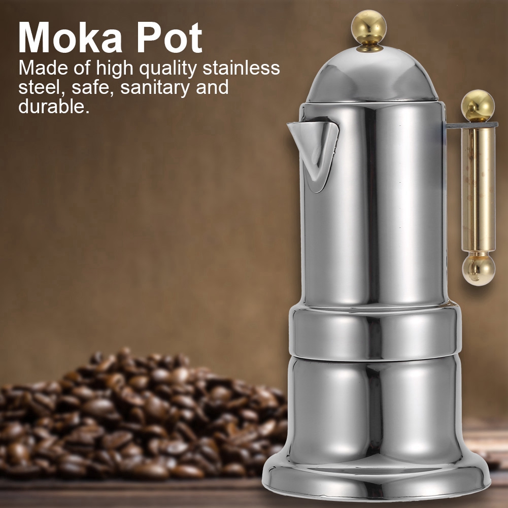200ML Stainless Steel Moka Pot Stovetop Portable Espresso Coffee Maker with Safety Valve Coffee Coffee Brewer Kettle Pot