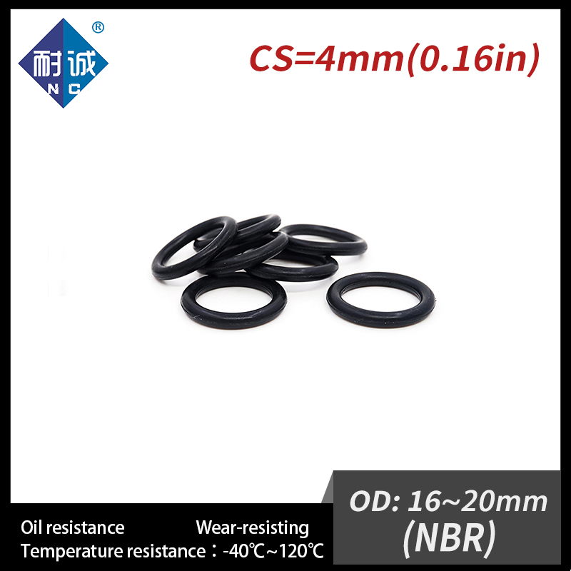 20PCS/lot Rubber Black NBR CS4mm OD16/17/18/20mm O Ring Gasket Oil resistant waterproof