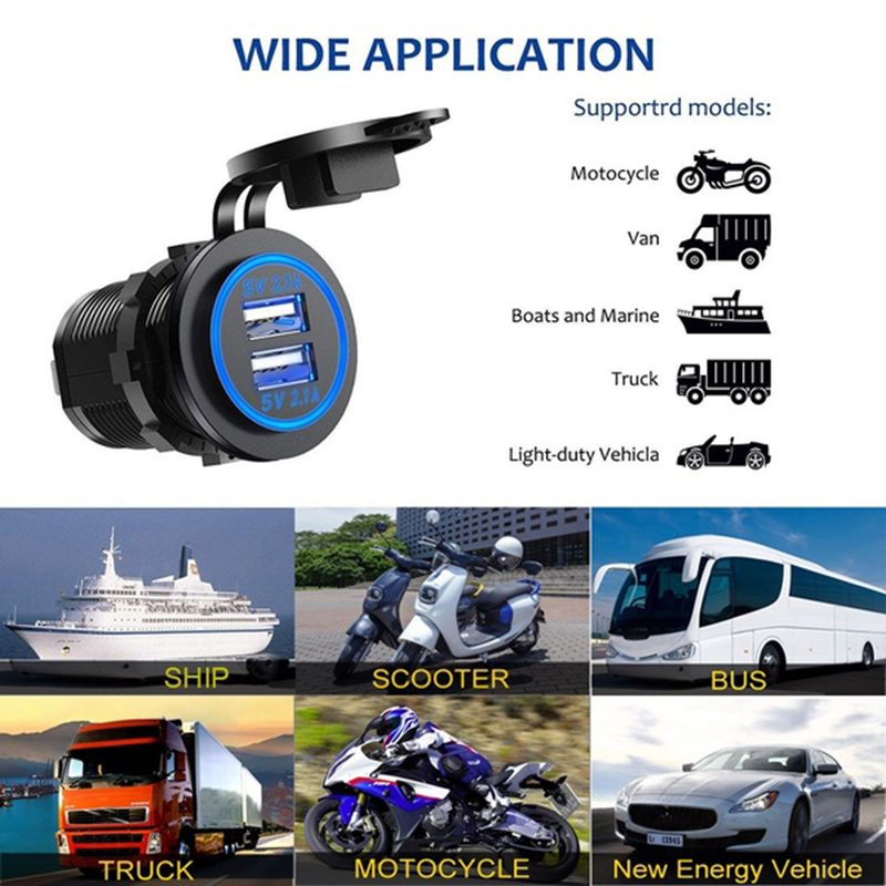 2019 USB Charger Cover for Motorcycle Auto Truck ATV Boat LED Car 4.2A Dual USB Socket 12-24V auto usb Charger Power Adapter