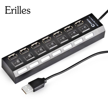 Erilles High Speed 4/7 Port USB hub With Power on/off Switch Expander multiple Converter Adapter for MacBook PC Notebook Laptop