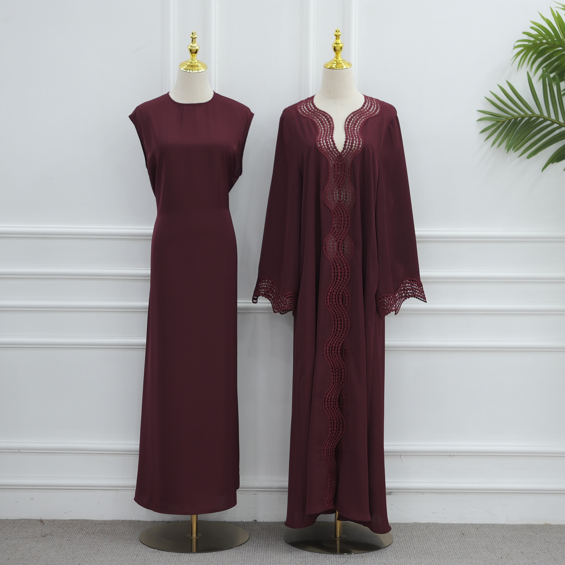 Two Piece Luxury Dubai Modest Abaya for Muslim Women Ramadan Islam Coat and Inner Dress Eid Holiday Outfit Turkey Jalabiya Robe3