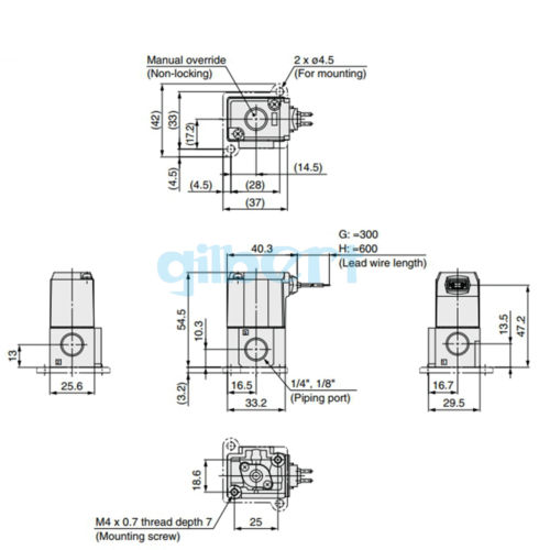 12VDC/24VDC/110VAC/220VAC 1/4" BSP Port Body Ported 3 Port Solenoid Valve Direct Operated Rubber Seal VT307