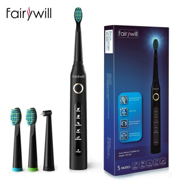 Fairywill Electric Sonic Toothbrush FW507 USB Rechargeable Waterproof with 3 Replacement Heads Smart Timer 5 Mode for Adult