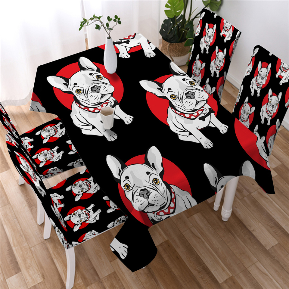 BeddingOutlet Bulldog Kitchen Tablecloth Cartoon Pet Dog Polyester Table Cloth Dachshund Table Cover With Chair Covers Fashion