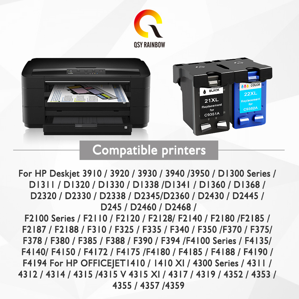 QSYRAINBOW ink cartridge Replacement For hp 21 HP21 for HP 21xl Deskjet F380 F2180 F2280 F4180 F4100 F2100 F2200 F300 printer