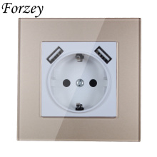 2019 new style USB Wall Socket Free shipping Double USB Port 5V 2A Gold color acrylic patch frame high quality usb FDG-02