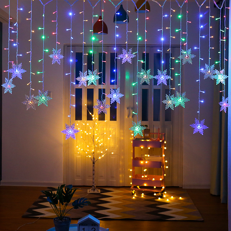3.5M Xmas Snowflakes Curtain Light LED Fairy String Lights Waterproof Outdoor Holiday Lighting Flashing Garland Window Lights