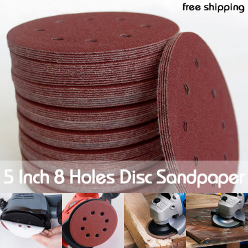 free shipping 10pcs 5 Inch 125mm Round Sandpaper Eight Hole Disk Sand Sheets Grit 60-2000 Hook and Loop Sanding Disc Polish