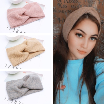 New Women Headband Woolen Solid Color Wide Turban Velvet Twist Knitted Warm Cross Knot Hairband Hair Accessories Headwrap