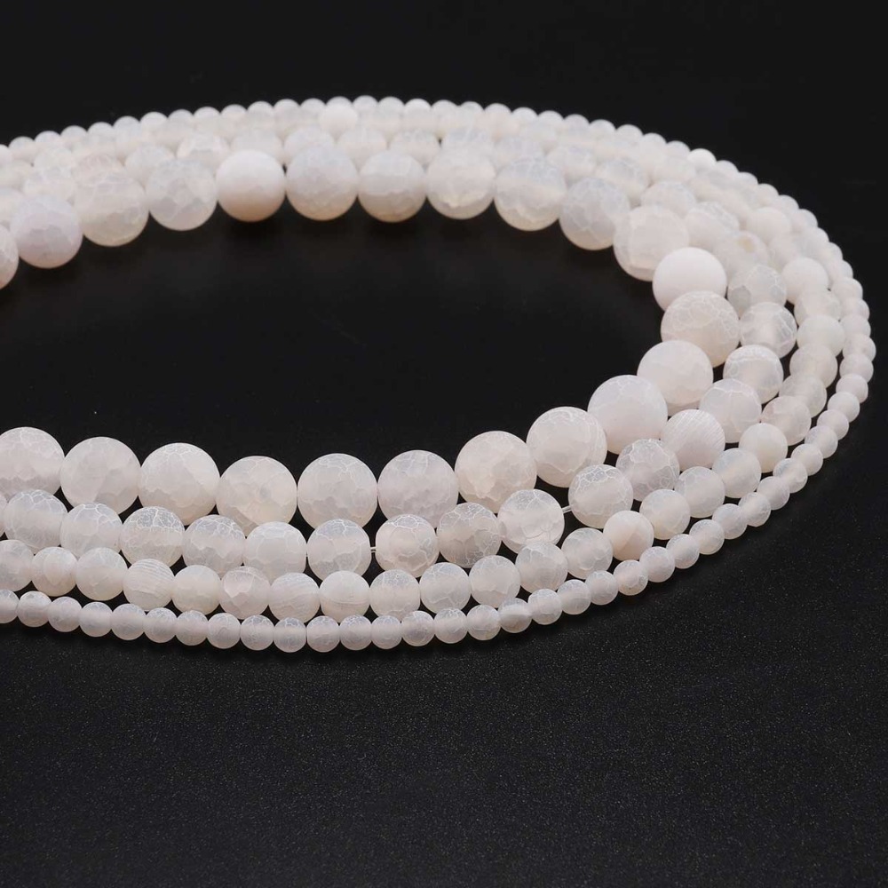 White Round Lace Frost Agat Onyx Beads Natural Stone Beads For Jewelry Making Beads Strand 4 6 8 10 12 mm Pick Size Wholesale