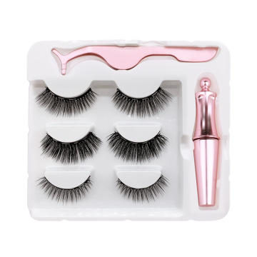 Magnet Lashes Magnetic Eyelashes 3D False Mink Eyelashes Magnetic Reusable Liquid Eyeliner&Magnetic False Eyelashes &Tweezer Set