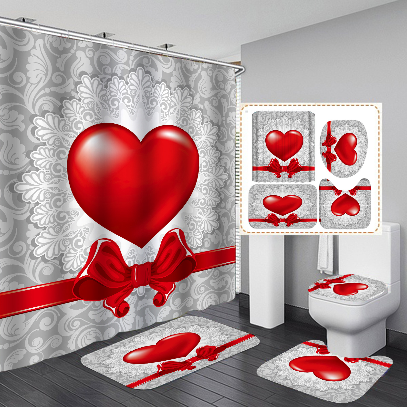 2020 Romantic Printed Waterproof Shower Curtain Love Heart Bathroom Curtain Valentine Lover Curtains for Shower Room