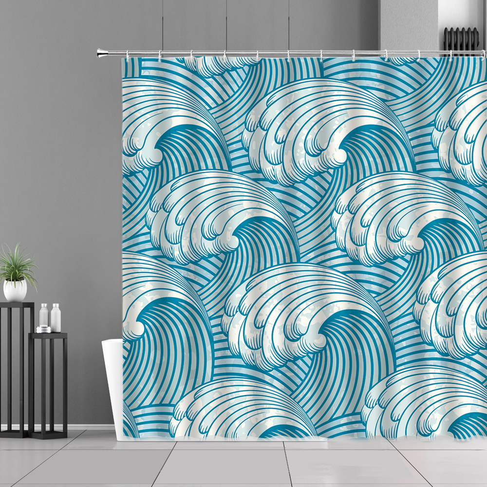 Japanese Great Wave Shower Curtains Sea Waves Pattern Landscape Waterproof Bath Curtain Bathroom Decor Screen Bathtub Partition
