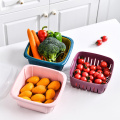 1 PCS Kitchen Double-layer Plastic Sealed Fresh-keeping Box Draining Vegetables Blue Fruit Basket Vegetable Washing Basket