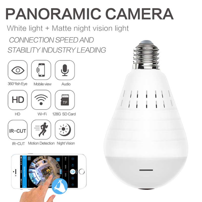 360° VR Panoramic Bulb Camera Wifi Home Security Video Surveillance Wireless IP Camera Lighting Lamp CCTV Video Fisheye HD Cam