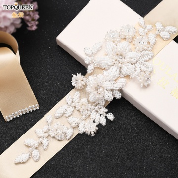 TOPQUEEN S484 Decorative Pearl Bridal Belt Jeweled Belts Female Accessories Beaded Applique Bridal Belt for Women Dresses