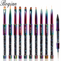 BQAN 11pcs Rainbow Nail Brush Gel Brush For Manicure Acrylic UV Gel Extension Pen For Nail Polish Painting Drawing Brush Paint