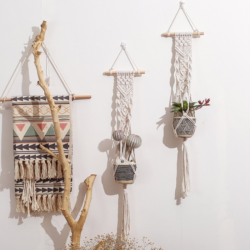 Nordic Owl Handmade Macrame Hanging Basket Plant Hanger Indoor Wall Flowerpot Plant Holder Home Garden Wedding Decoration Craft