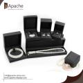 Black Brushed PU Ring Bracelet Pendant Jewelry Set Box