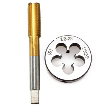 High Speed Steel Titanium Plating UNF 1/2 -28 HSS Titanium Coated Tap & Round Die Set Right Hand Thread Tool For Mold Machining