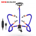 NEWACALOX Table Clamp Soldering Helping Hand Third Hand Tool Soldering Station USB 3X Illuminated Magnifier Welding Repair Tool