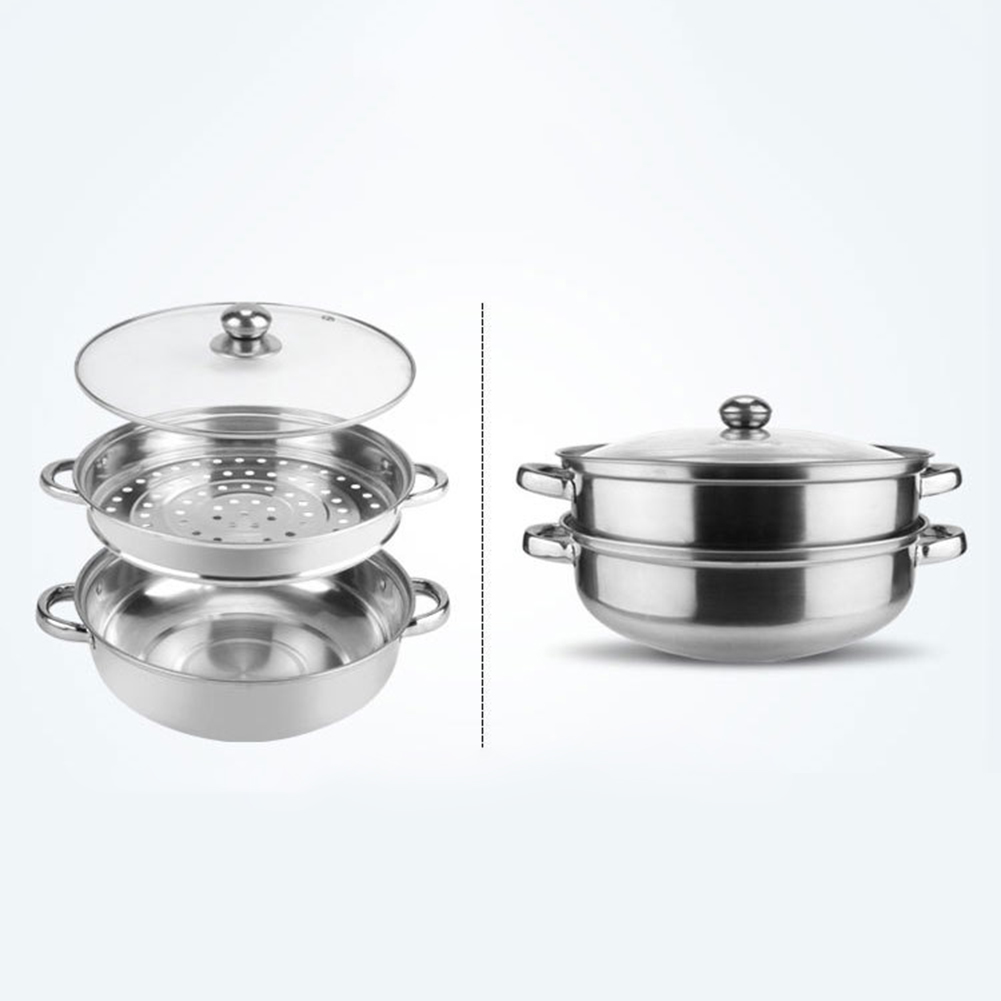 28cm 2-Layer Steamer Stainless Steel Kitchen Boiling Soup Steaming Pot with Lid The pot has been carefully polished to a smooth