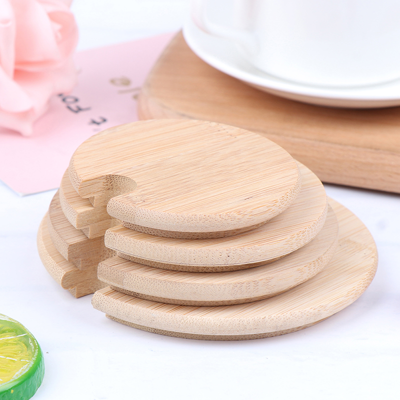 Wooden Lid Bottle Bamboo Cover Customized Rubber Seasoning Sealed Wholesale Various Sizes Bamboo Cup Coffee Mug Jar Glass Cans