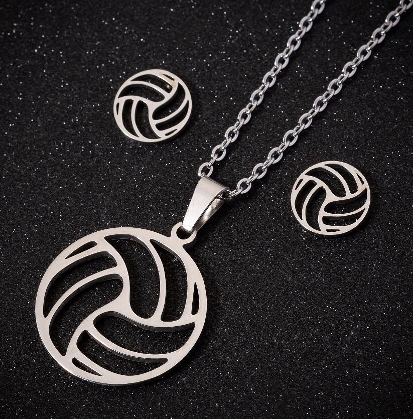 Hfarich Women Students Fashion Beach Volleyball Pendant Necklaces Hollow Ball Stainless Steel Circle Jewelry Graduation Gift