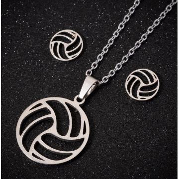 Hfarich Women Students Fashion Beach Volleyball Pendant Necklaces Hollow Ball Stainless Steel Circle Jewelry Graduation Gift