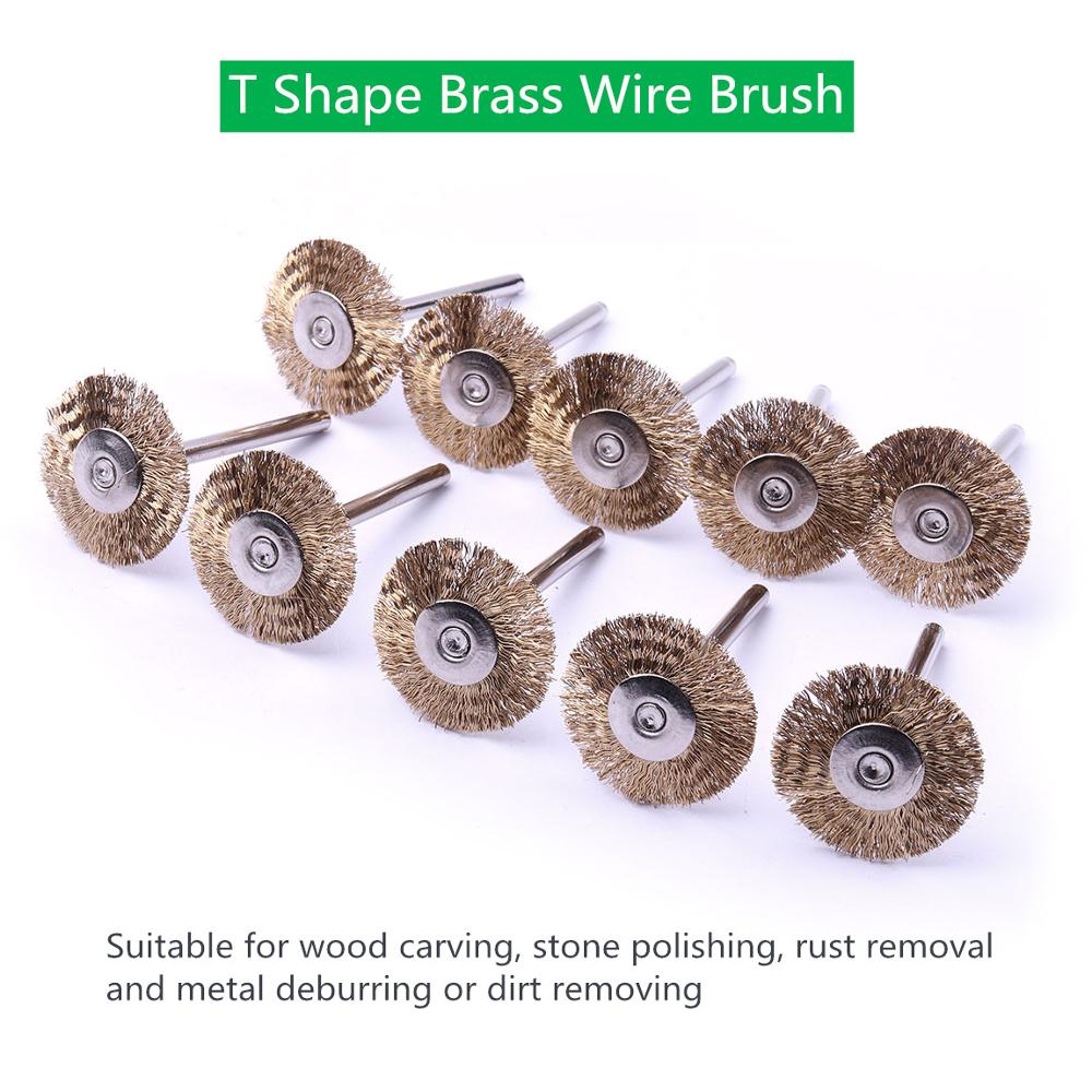 10pcs 3mm Shank Brass Wire Wheel Brushes Set Dremel Electric Tool For Metal Rust Cleaning Rotary Tools Polishing Dremel Brush