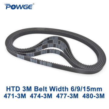 POWGE HTD 3M Timing belt C= 471 474 477 480 width 6/9/15mm Teeth 157 158 159 160 HTD3M synchronous 471-3M 474-3M 477-3M 480-3M