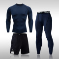 3pcs Men's Solid Color Workout Sports Suit Gym Fitness Compression Clothes Running Jogging Sport Wear Exercise Workout Tights